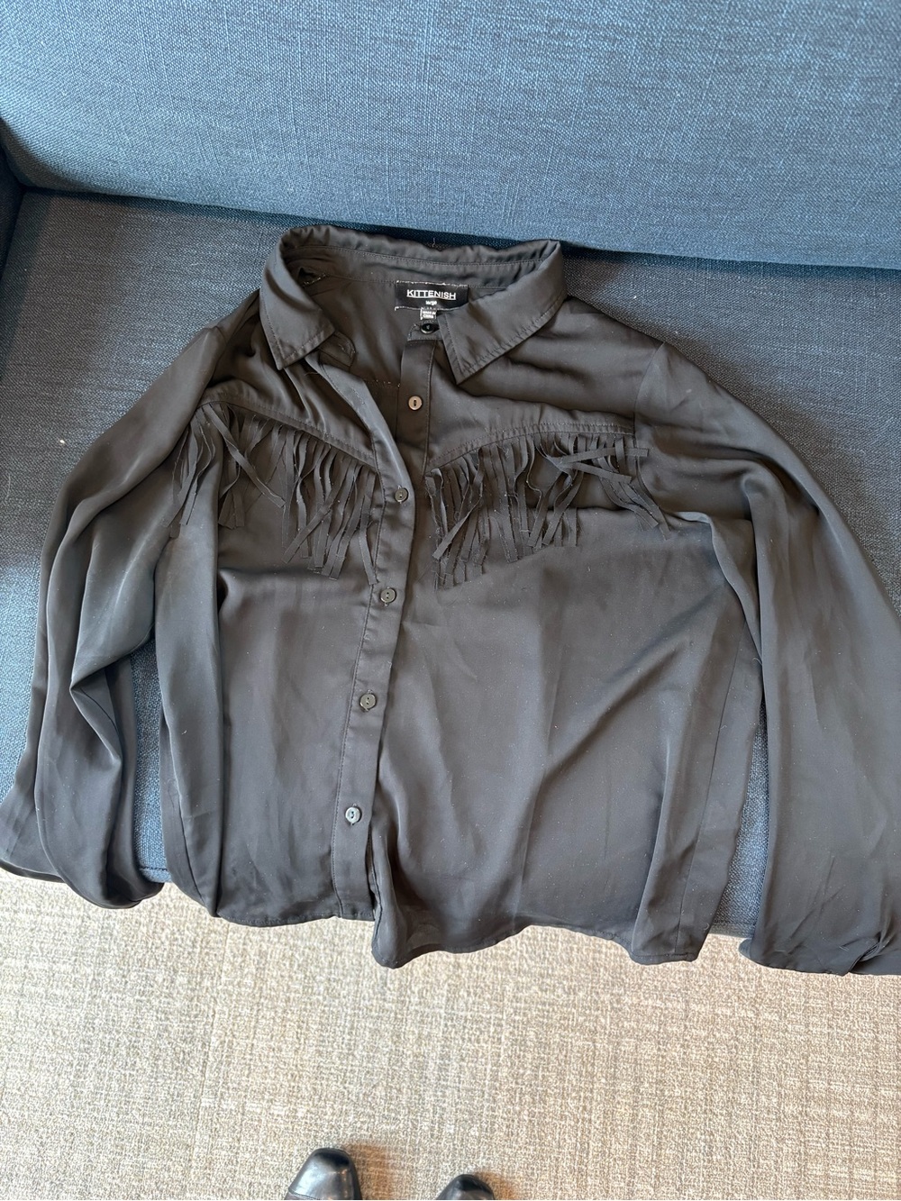 Kittenish Black Button-Down Fringe Shirt